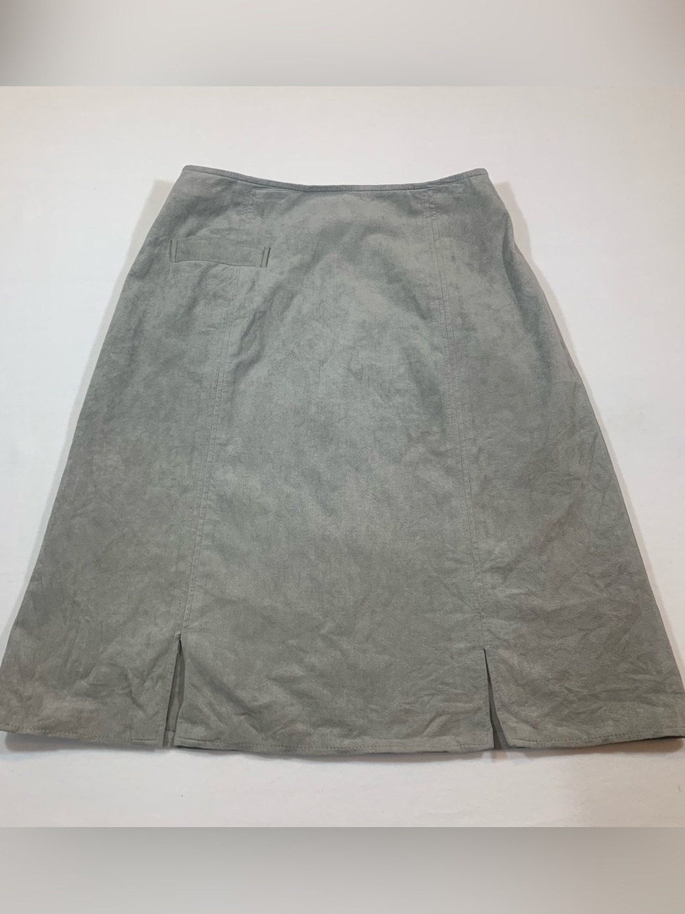 Vintage 70/80s Ultrasuede Gray Midi Skirt Size 14 Faux Suede A-Line Office Siren